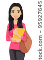 Teen Girl Asian Student Book Illustration 95927645