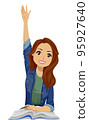 Teen Girl Hispanic Student Raise Hand Illustration 95927640