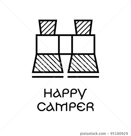 Linear logo of binoculars and Happy Camper inscription 95180929