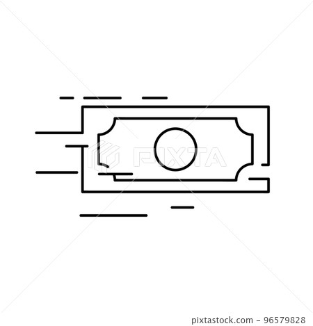 Flying banknote of money. Vector flat line icon. Send money symbol 96579828