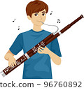 Teen Boy Play Bassoon Music Notes Illustration 96760892