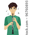 Teen Boy Play Oboe Music Notes Illustration 96760893