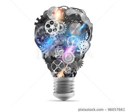 Lightbulb mechanisms of gears. 3d rendering 96057661