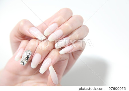 Heart and sparkling stone bijou nail deco on white 97600053