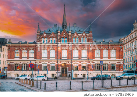 Helsinki, Finland. Finnish Design Museum Or Designmuseo Building. Designmuseum. Amazing Color Effect Of Clouds. Natural Bright Dramatic Sky Background. Soft Colors. Fantasy Clouds 97888409