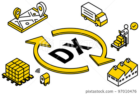 Image of logistics system and DX Simple isometric illustration 97010476