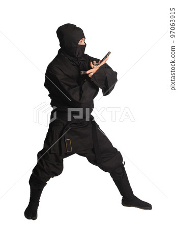 Asian Man Wearing Ninja Martial Arts Uniform 97063915