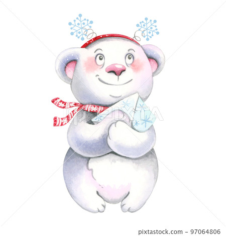 Cute, watercolor bear with a letter. The bear is dreaming. 97064806