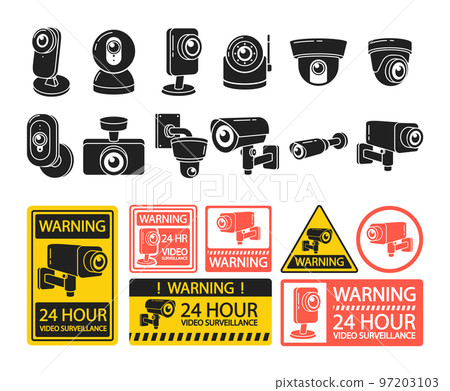 Set Of Cctv Cameras Isolated On White Background. Security Electronic Devices For Different Types Of Monitoring 97203103