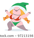 Cutie dwarf dances a striptease in stockings and lingerie. Fairy tale character. Vector illustration 97213198