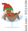 Gnome girl lies in a glass in a bathing suit. Seductive gnome. Fairy tale character. Vector illustration 97213190