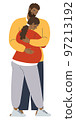 Man hugs a pregnant woman. Couple together, traditional family. Vector illustration 97213192