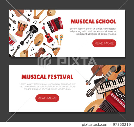 Musical Instruments Banner Design for Entertainment Performance Vector Template 97260219