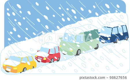 雪害插圖_堵車_暴風雪_帶背景色 98627656