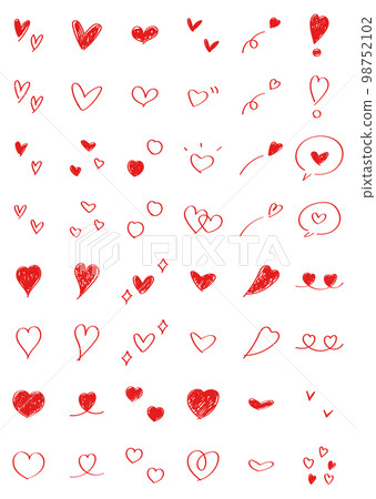 Easy-to-use hand-drawn heart set cute red 98752102