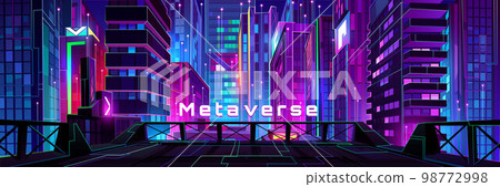 Night neon glowing city metaverse perspective view 98772998