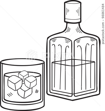 Hand Drawn bottle of whiskey illustration in doodle style 98861484