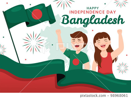 Happy Independence Day of Bangladesh on March 26th Illustration with Waving Flag and Victory Holiday in Flat Hand Drawn for Landing Page Templates 98968061