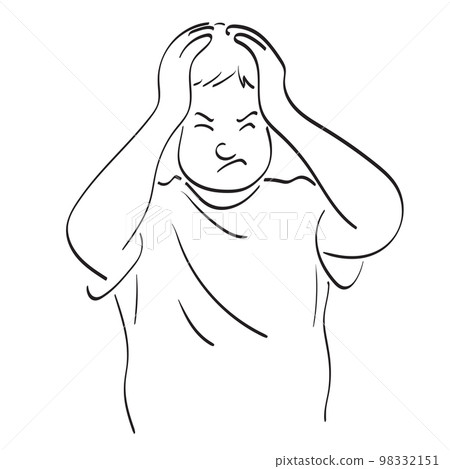 half length of man with headache illustration vector hand drawn isolated on white background line art. 98332151