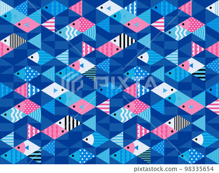 Geometric fish pattern seamless pattern (blue x pink) 98335654