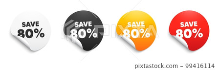 Save 80 percent off. Round sticker badge with offer. Sale Discount offer price sign. Special offer symbol. Paper label banner. Discount adhesive tag. Vector 99416114