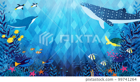 Vector illustration background of underwater fish, dolphins and whale sharks 99741264