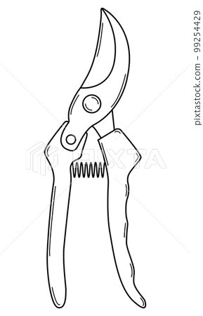 Hand drawn pruner for pruning branches. Gardening tool. Outline. Sketch. Vector. 99254429