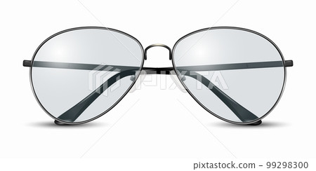 Vector 3d Realistic Modern Unisex Frame Glasses. Black Color Frame. Transparent Sunglasses for Women and Men, Accessory. Optics, Lens, Vintage, Trendy Glasses. Front View 99298300