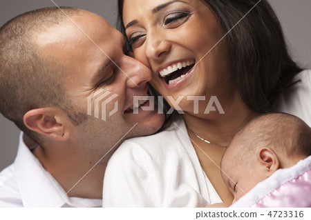 Mixed Race Young Family with Newborn Baby 4723316