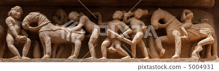 Panorama of erotic bas relief, Khajuraho, India 5004931