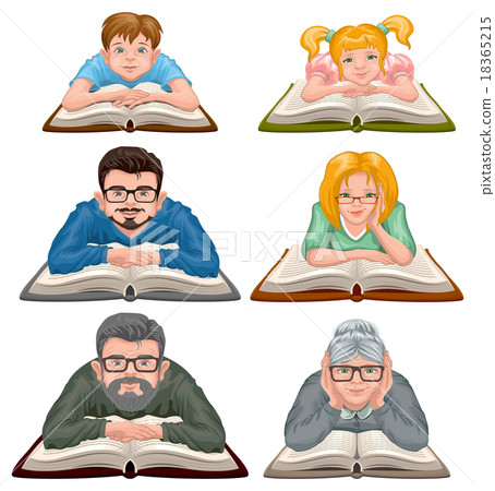 Family reading book. Set people reading book 18365215