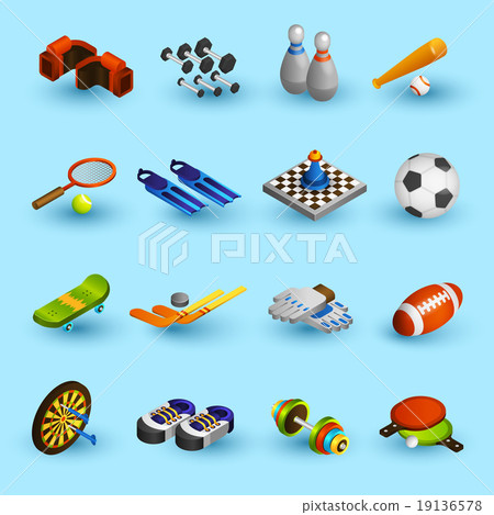 Sport equipment icons set 19136578