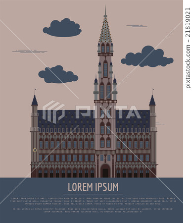 City buildings graphic . Belgium town hall. 21819021