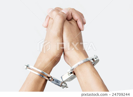 hand with shackle on white 24709244