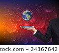 Businessman hands holding tablet with Earth planet 24367642