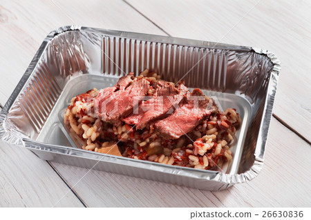 Healthy food in box, diet concept. Beef Pastrami 26630836