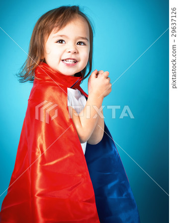 Happy toddler girl in a super hero cape 29637126