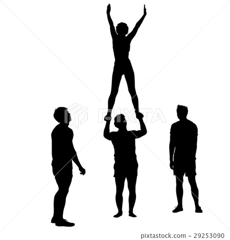 Black silhouette two acrobats show stand on hand. 29253090