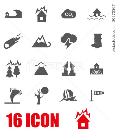 Vector grey disaster icon set 30370507