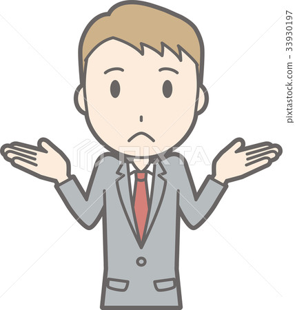 Illustration of a businessman in a suit shrugging 33930197