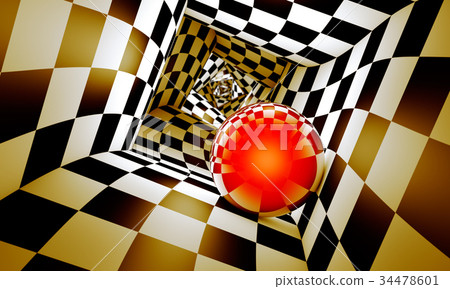 Red ball in a chess tunnel. Predetermination. 3D 34478601