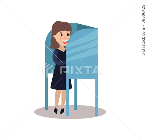 Woman character standing in voting booth casting 36006428