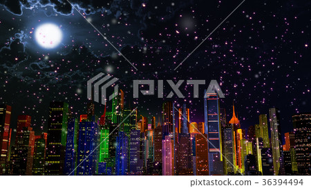 Modern City Lit by Colorful Light Effects at Night 36394494