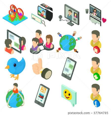 Social network icons set, isometric style 37764785