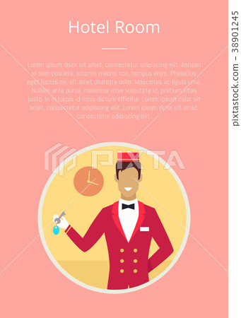 Hotel Room Poster with Circle Icon of Bellhop 38901245