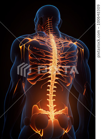 Back ache concept on dark background. Health care concept. ai generated. 100648309