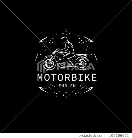 Motorbiker icon, motorcycle biker emblem, speed rider sign, motorcycling logo template. Vector illustration. 100806621