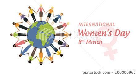 happy womens day 8th march group of different women on earth background 100006965