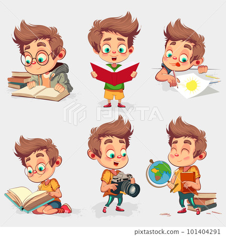 Happy kids and book. Children reading a book Back to School Concept . Vector illustration 101404291