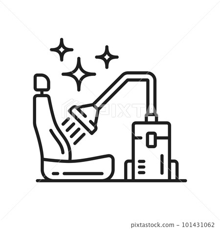 Car seat cleaning or washing service isolated outline icon. Vector vacuum cleaner in automobile, removing dust off upholstery seats in vehicle 101431062